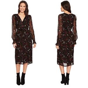 Paige Women's Size XL Black Lilou Floral Midi Dress Cottagecore Romantic Chiffon